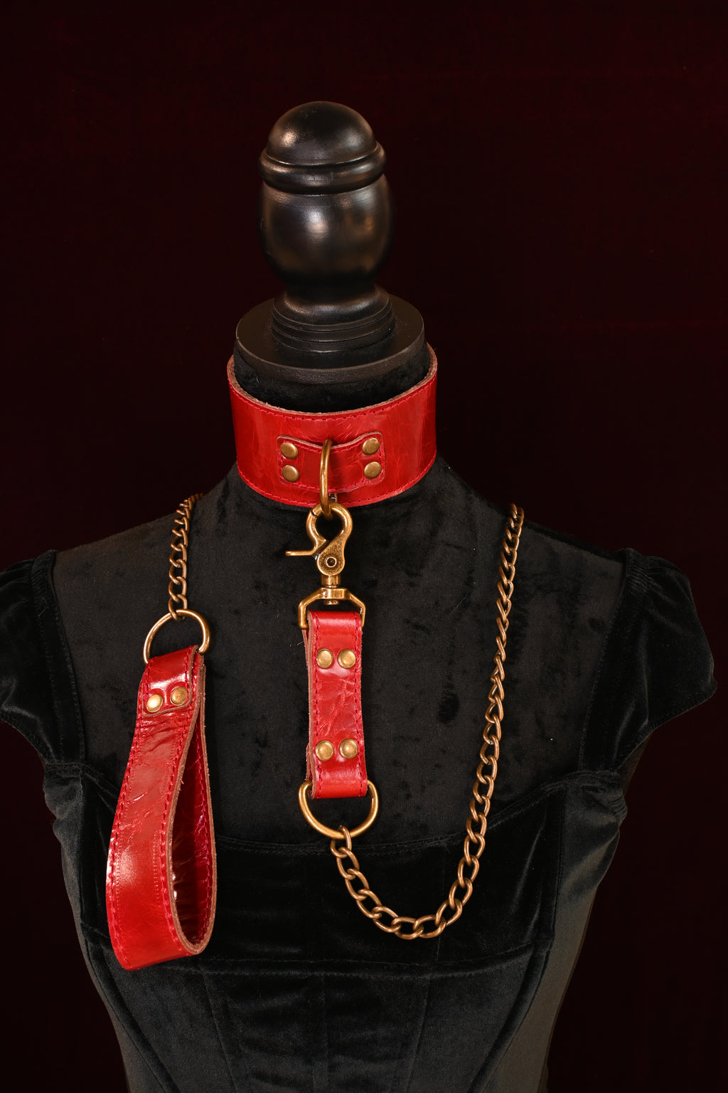 Crimson Antique Collar and Leash set with matching ankle and wrist cuffs image 2