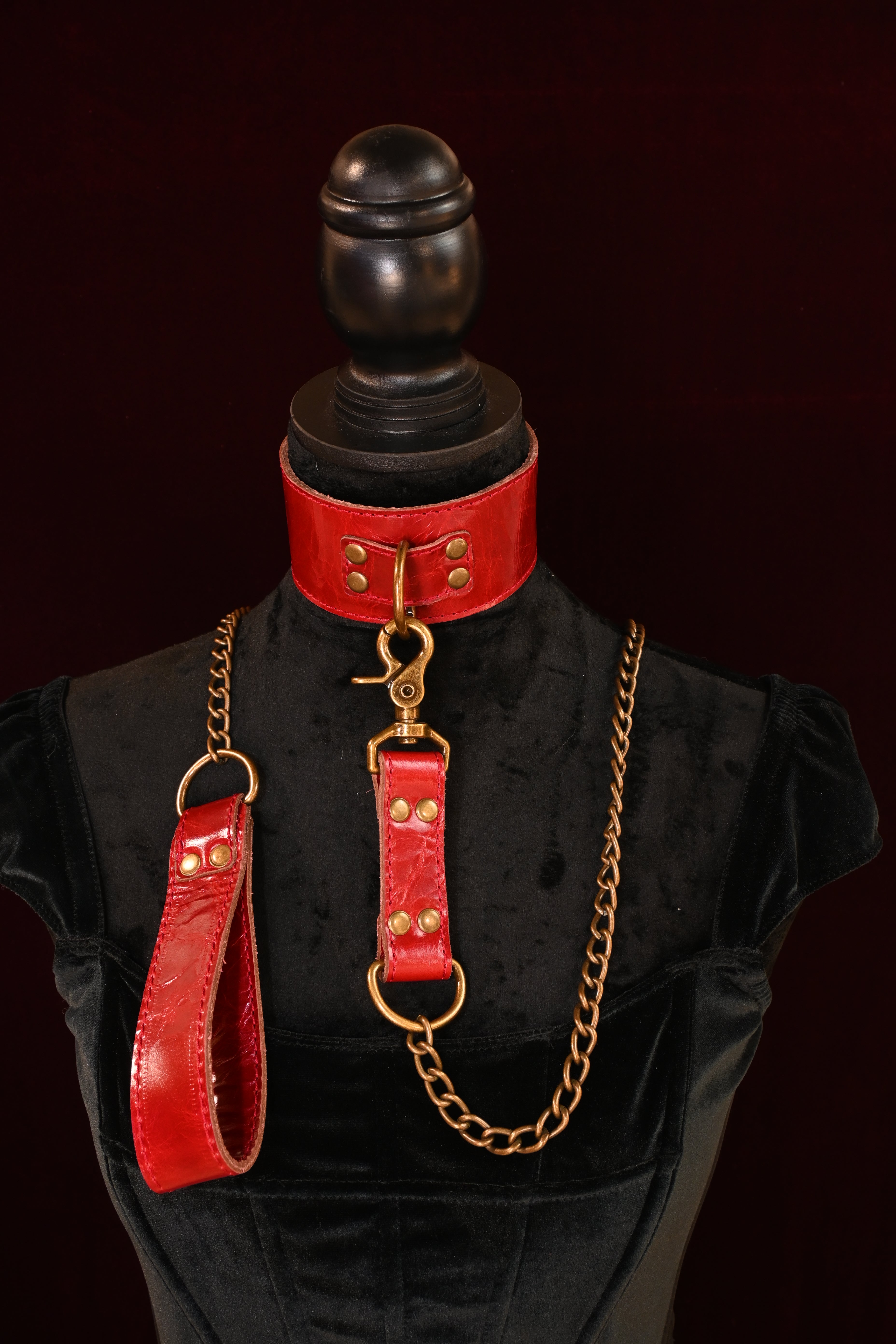 Crimson Antique Collar and Leash set with matching ankle and wrist cuffs image 2
