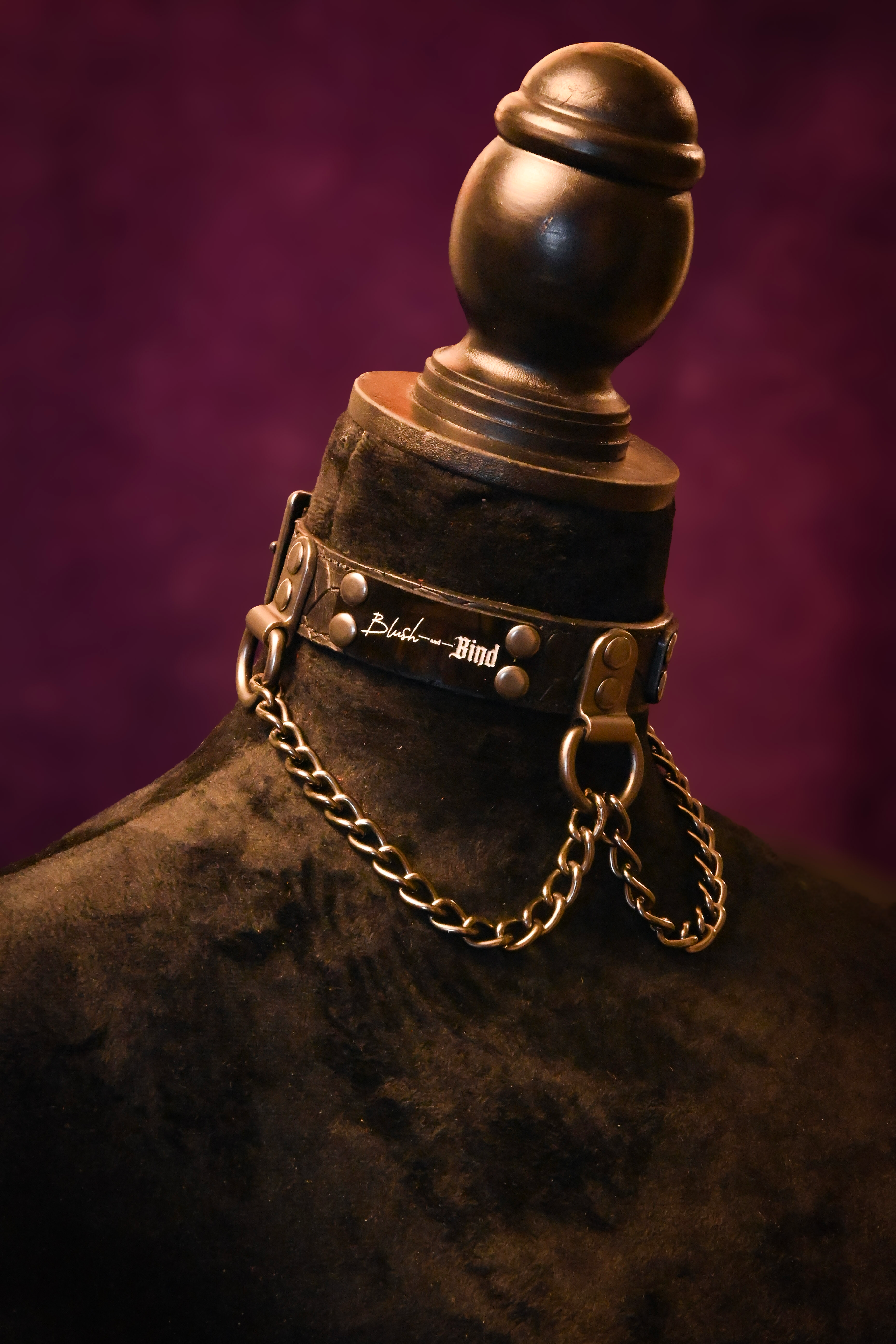 Cryptmas - Your Coffin or Mine? - Black Scale Embossed Leather with Gunmetal Chain Name Plate Collar