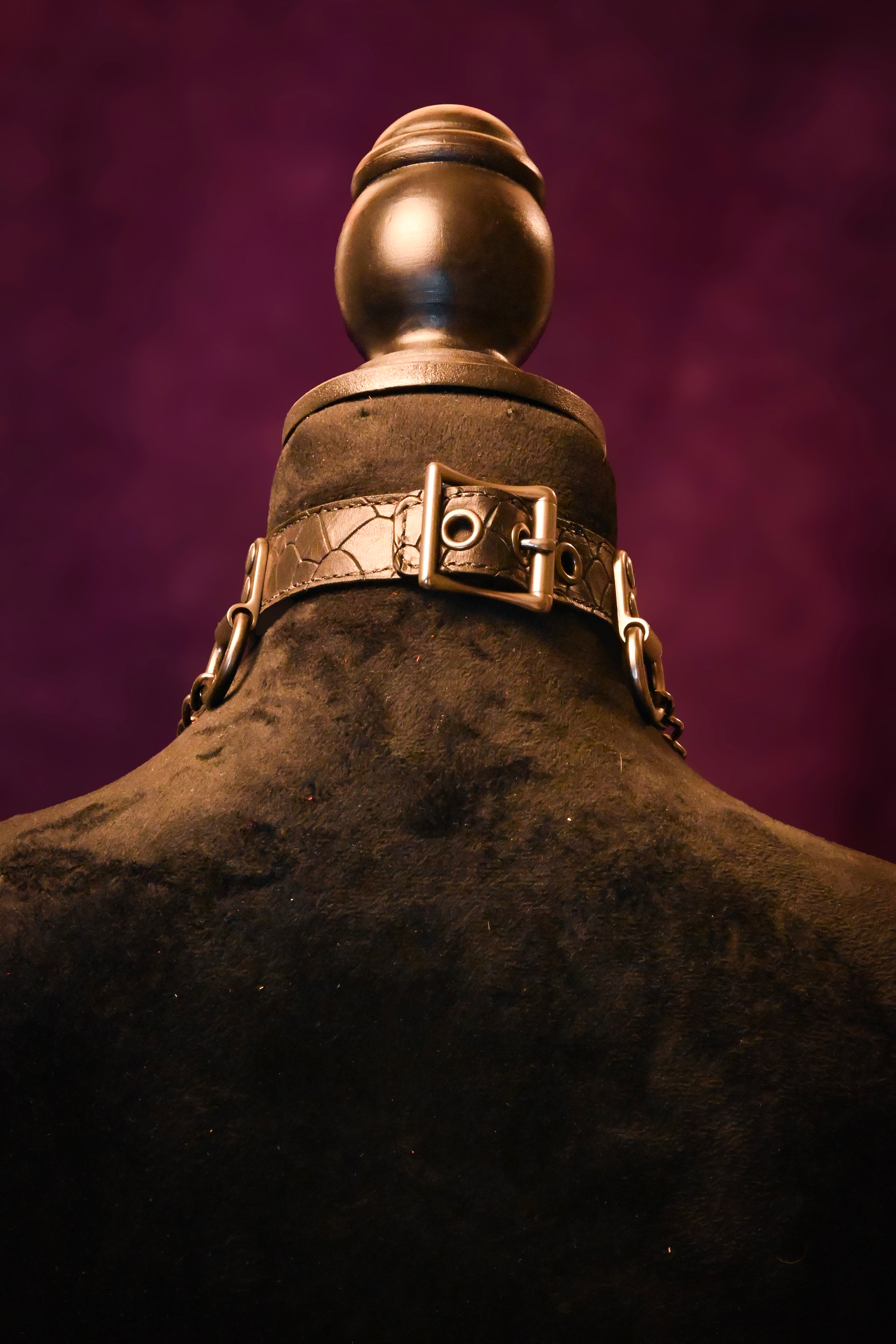 Cryptmas - Your Coffin or Mine? - Black Scale Embossed Leather with Gunmetal Chain Name Plate Collar