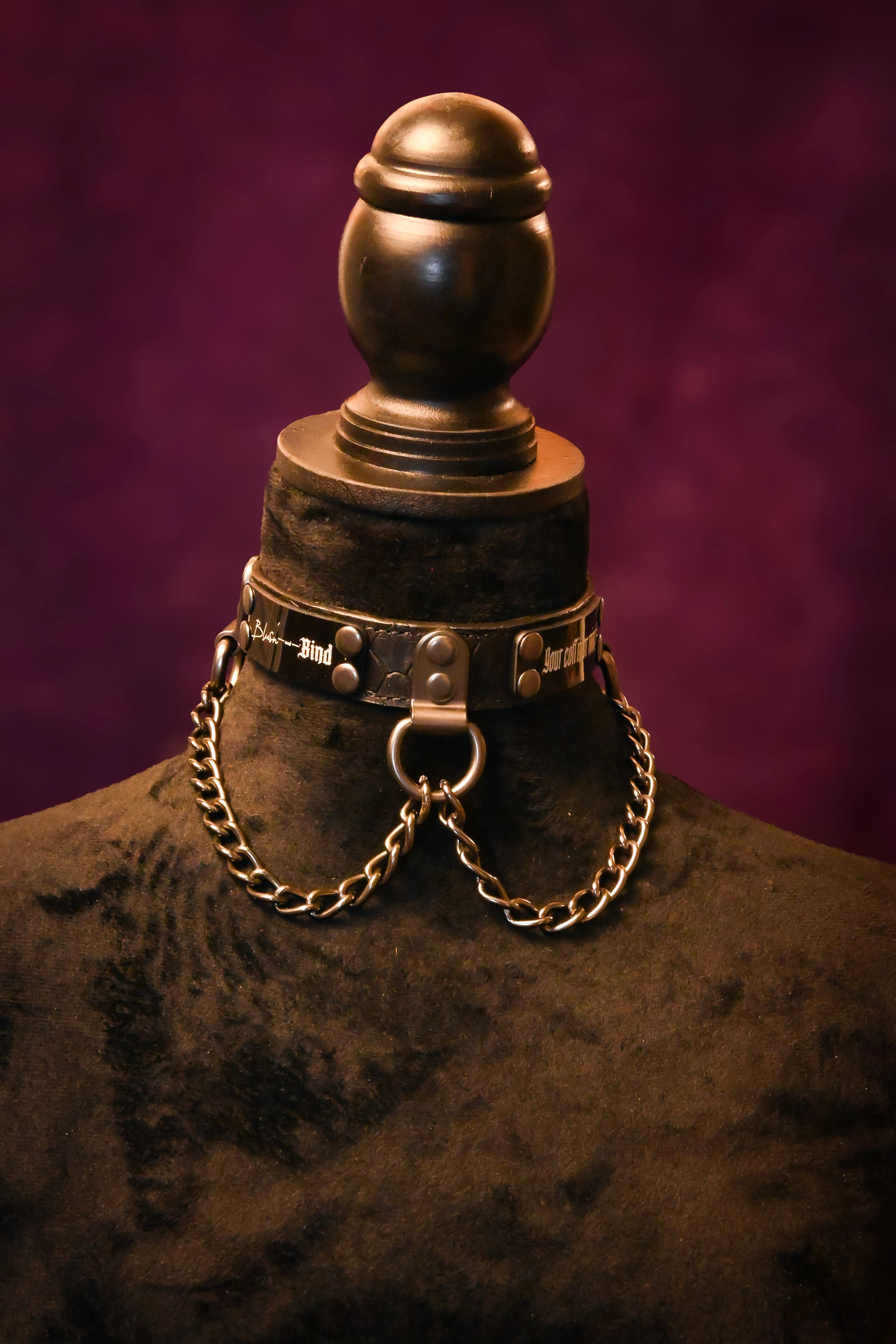 Cryptmas - Your Coffin or Mine? - Black Scale Embossed Leather with Gunmetal Chain Name Plate Collar