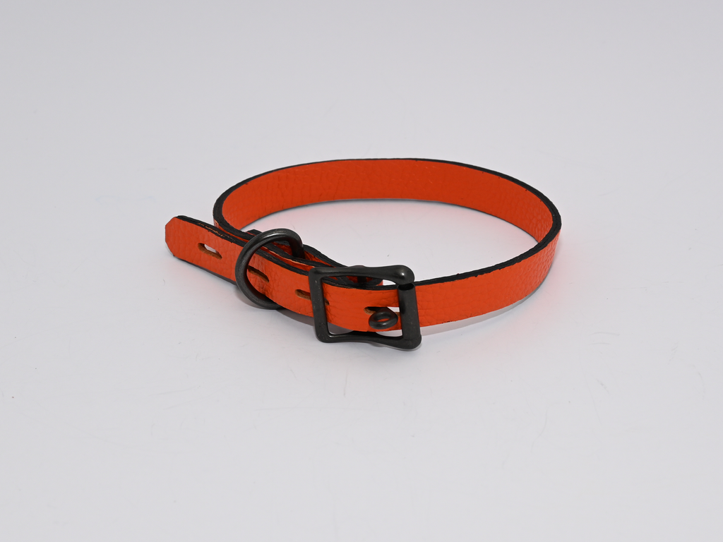 Caution Collar - Orange leather submissive collar image 0