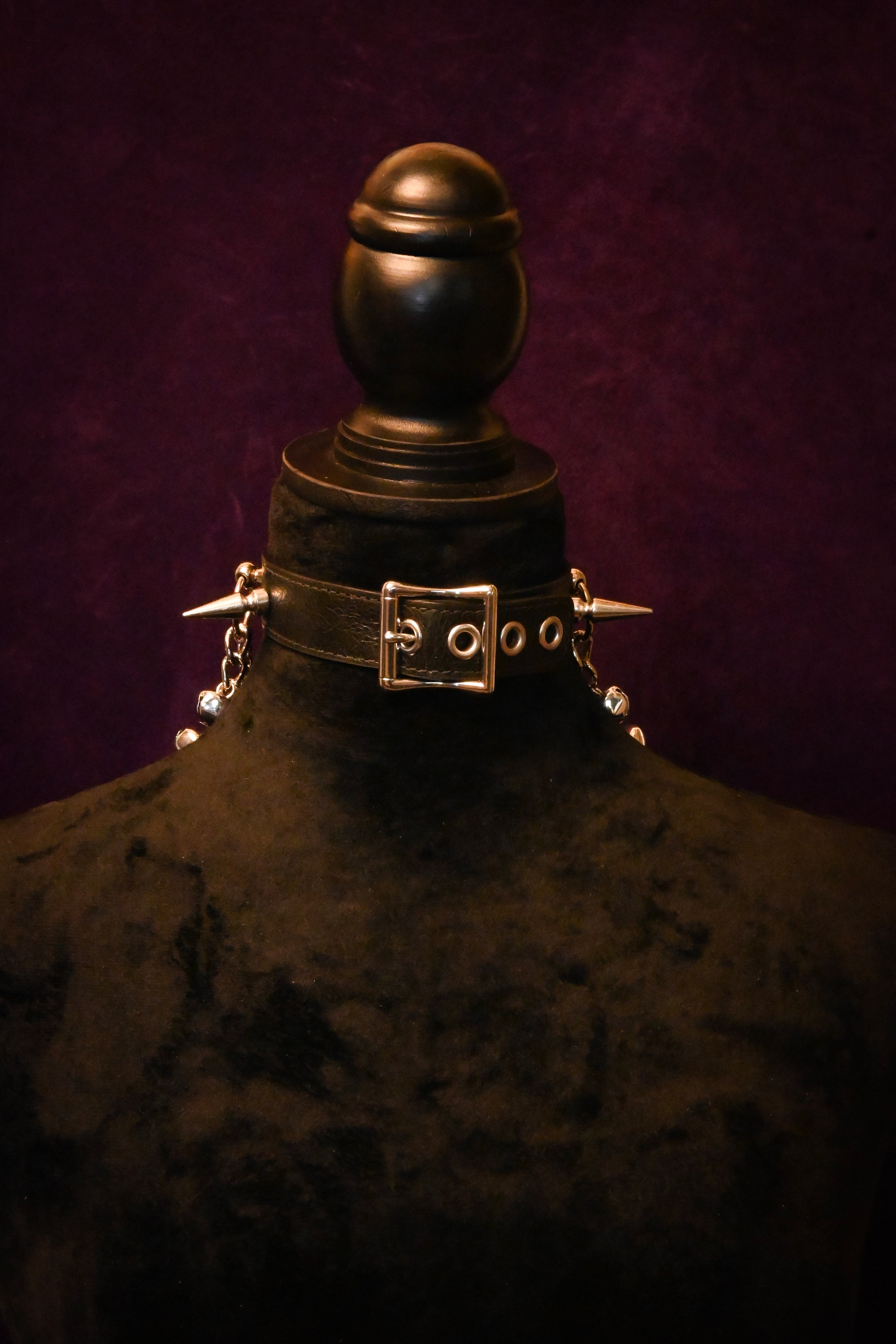 Krampus is Cumming - Black Leather Spikes and Bells Collar