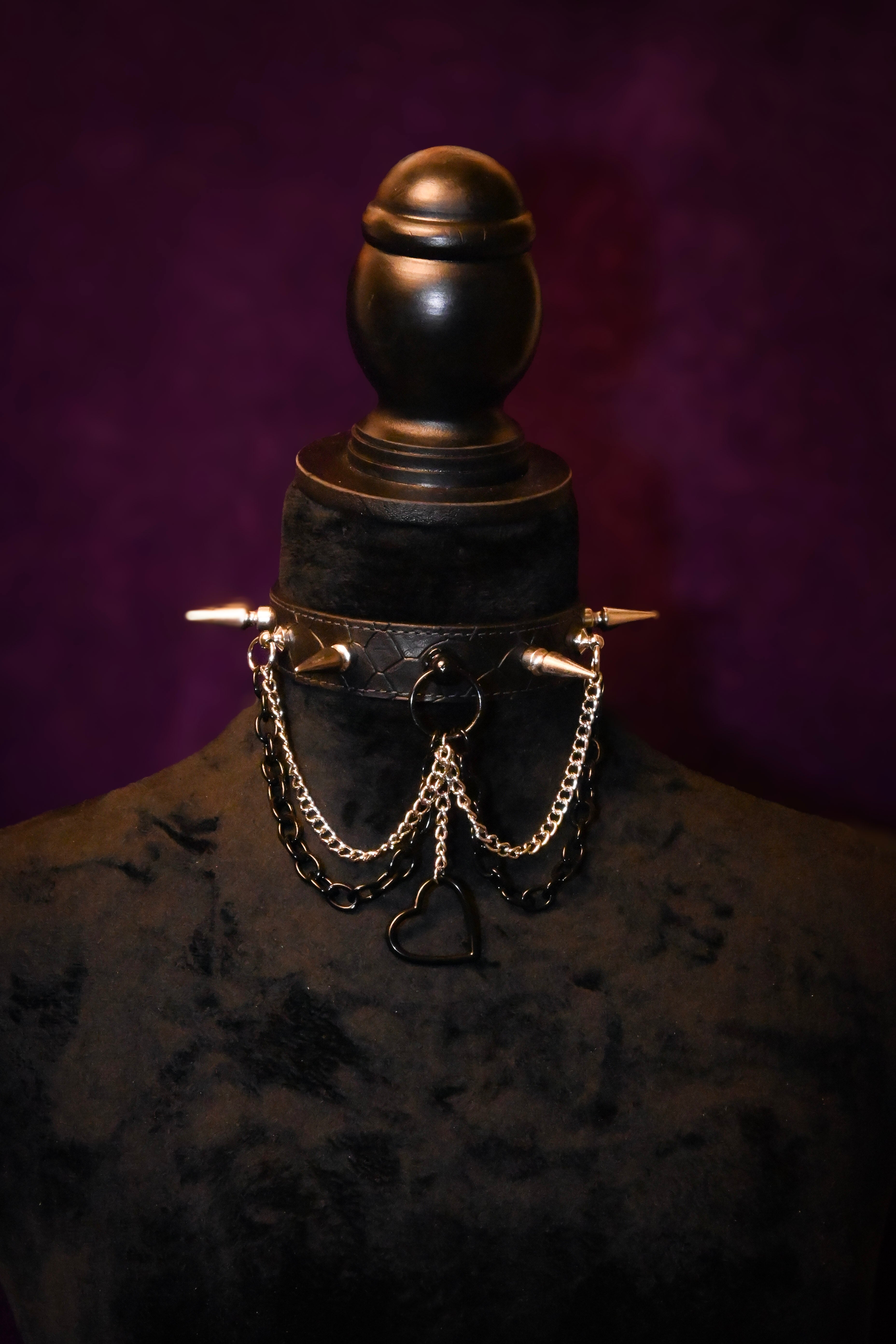 Hexmas - Black Scale Leather Spikes and Chains Choker