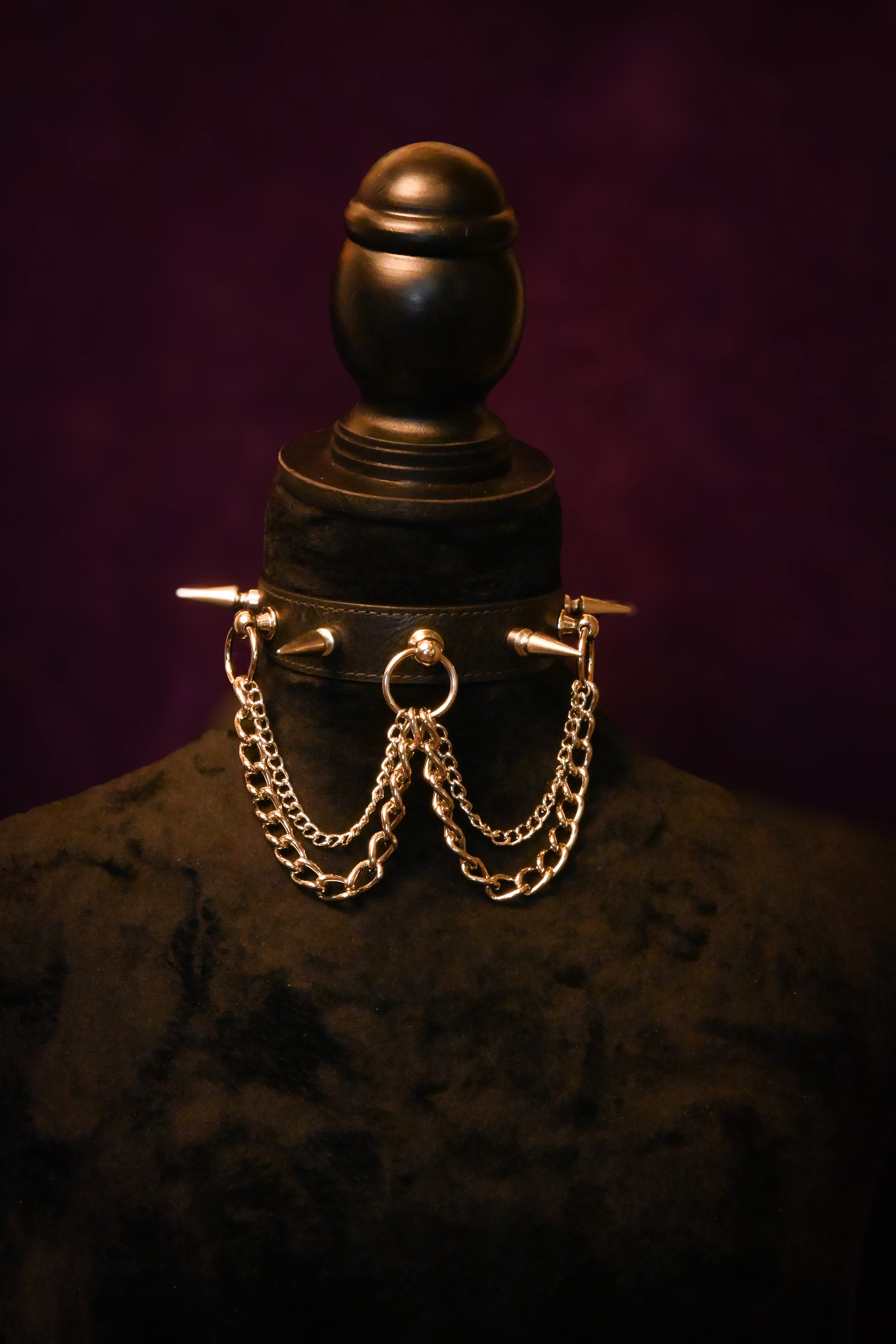 Gothmas - Black Leather Spikes and Chains Choker