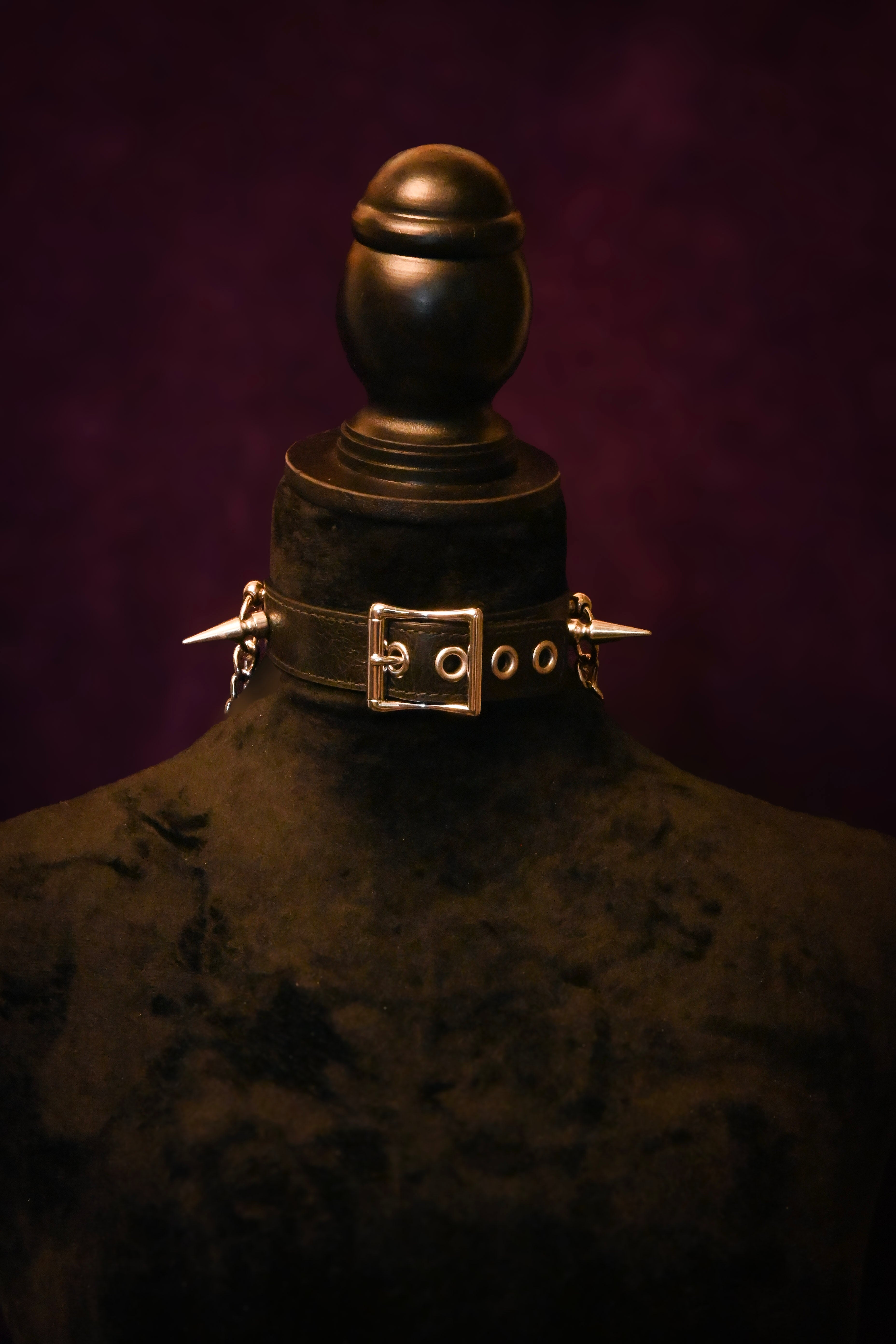 Make the Yuletide Gay Again - Black Leather Spikes, Chains, and Bells Collar