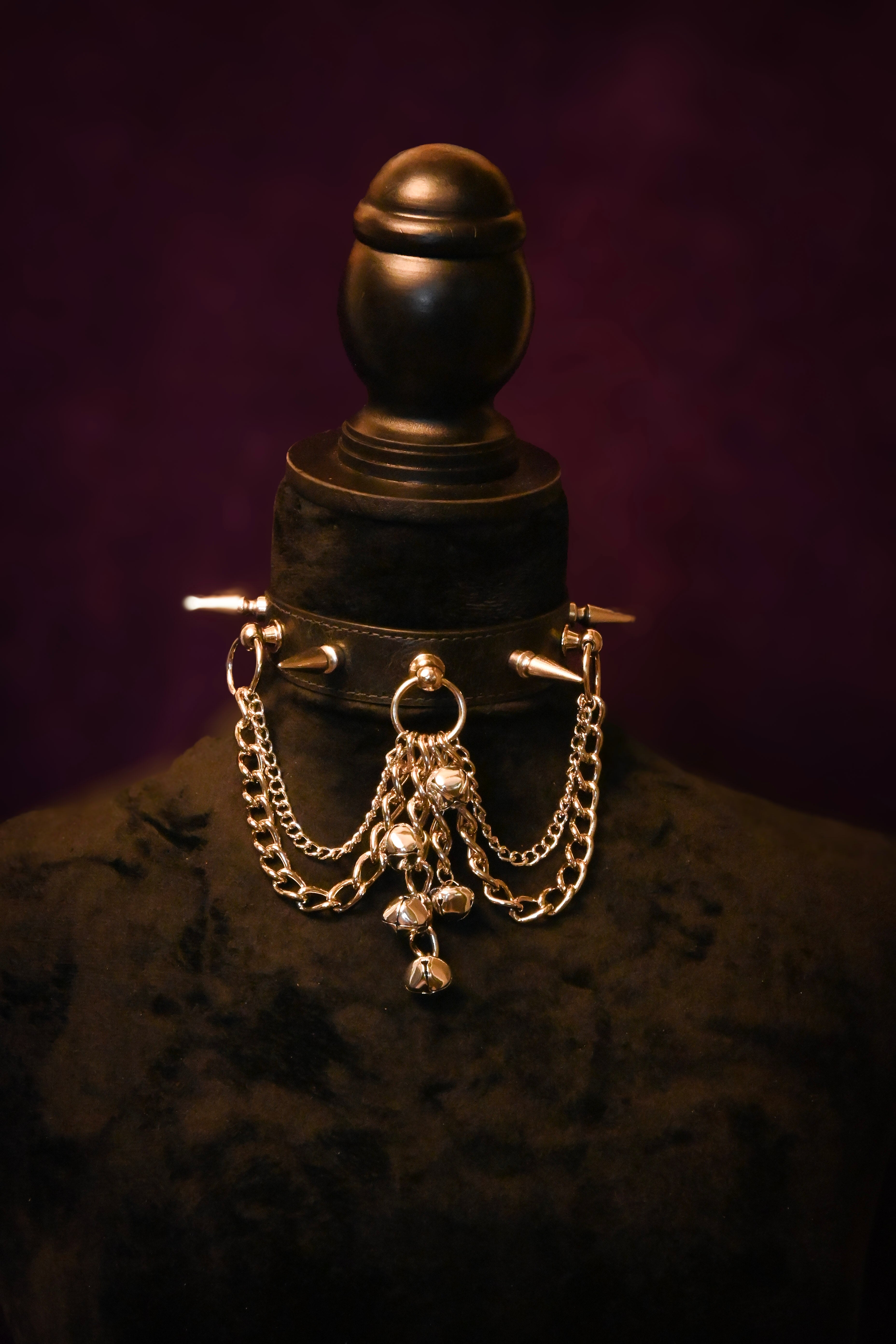 Make the Yuletide Gay Again - Black Leather Spikes, Chains, and Bells Collar